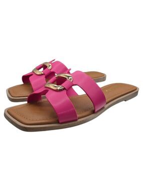 NIB Soda FENG-S Fuchsia Slide Sandals Size 8.5 Gold Buckle Square Toe